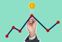 Ilustrasi tangan memegang uang tunai dengan latar belakang grafik pasar saham, menggambarkan potensi keuntungan dari investasi dan pembagian dividen. Gambar ini merepresentasikan kesuksesan finansial yang dapat diraih melalui keputusan investasi yang tepat.