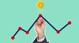 Ilustrasi tangan memegang uang tunai dengan latar belakang grafik pasar saham, menggambarkan potensi keuntungan dari investasi dan pembagian dividen. Gambar ini merepresentasikan kesuksesan finansial yang dapat diraih melalui keputusan investasi yang tepat.